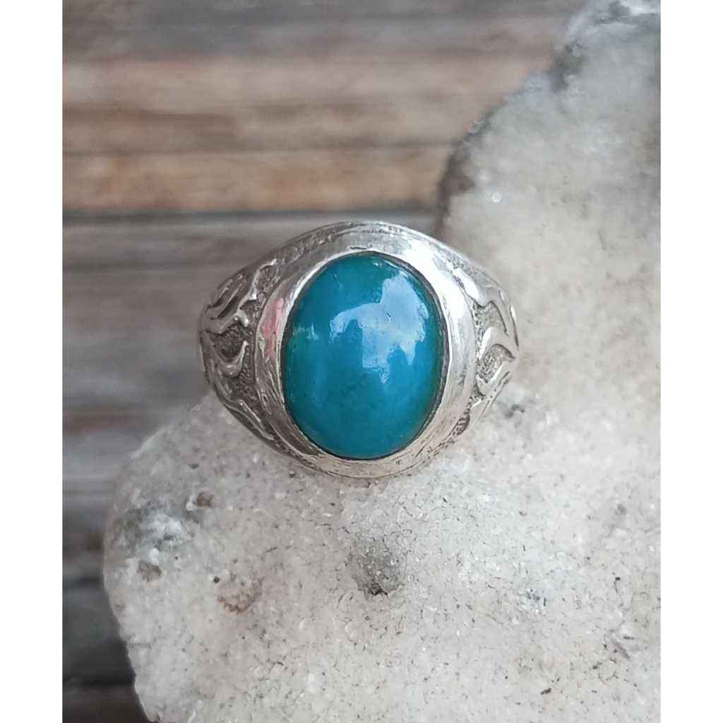 Natural Bacan Doko Kristal Ring Perak 925 HM Ukir Mewah