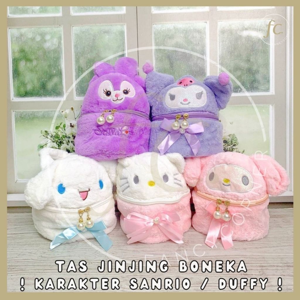 Handbag / Sling Handle Bag / Tas Tangan Jinjing Tenteng Kain Bulu Halus Bludru Rainbow Karakter Sanr