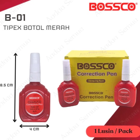 

Berkualitas Tinggi 1 Box 12 Pcs BOSSCO Correction Pen Tipe X Tipe Ex Tip Ex Merah Cair