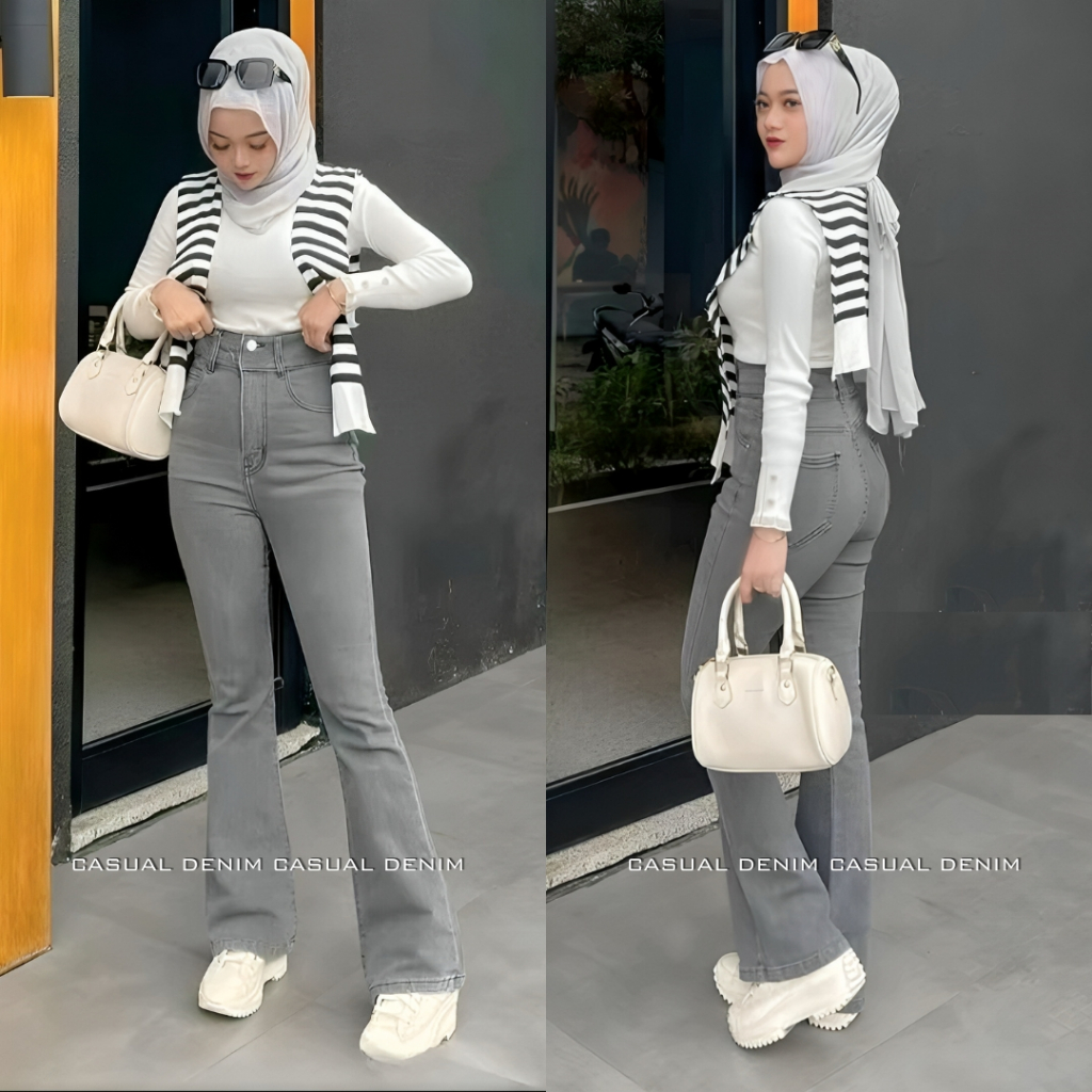 HW Celana Cutbray Jeans Panjang Wanita Highwaist Premium snow black medium