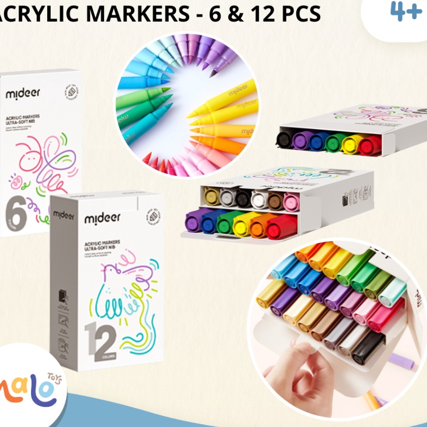

FG2 MALOTOYS Mideer Acrylic Marker Spidol Akrilik Lembut Ultra Soft Nib 6 12 pcs Warna Colors Spidol Mewarnai Menggambar Kesenian Nontoxic Mainan Anak Prakarya Color Malo Toys