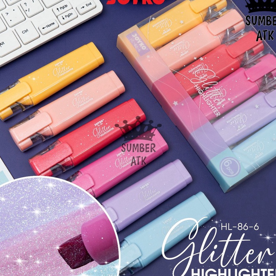 

HJ6 Highlighter Penanda Berwarna Joyko HL866 Glitter Color 1 Set 6 Pcs