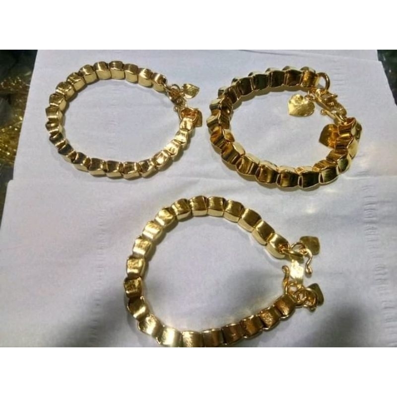 Gelang Padi Rante Bambu Besar 10 suku  LAPIS EMAS Asli 24 Karat