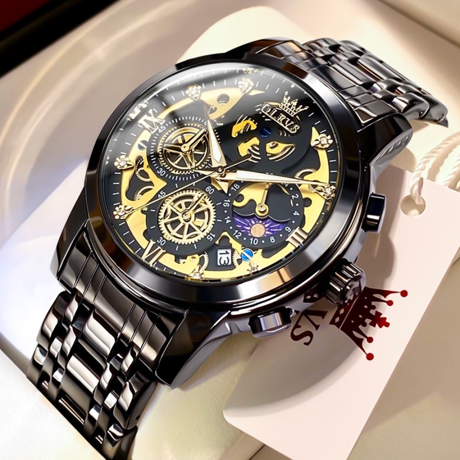 Jam Tangan Pria Original 9947 Anti Air Led Hitam Stainless Steel Luxury Watch Men OLEVS