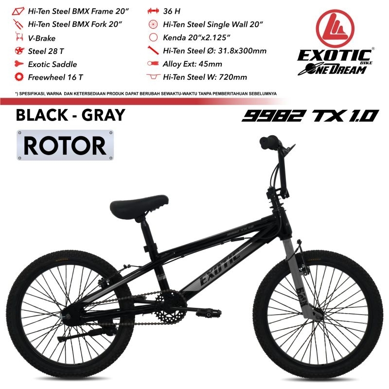 Sepeda bmx 20 inch exotic 9982 TX 1.0 rotor/ ban 3.0 jumbo