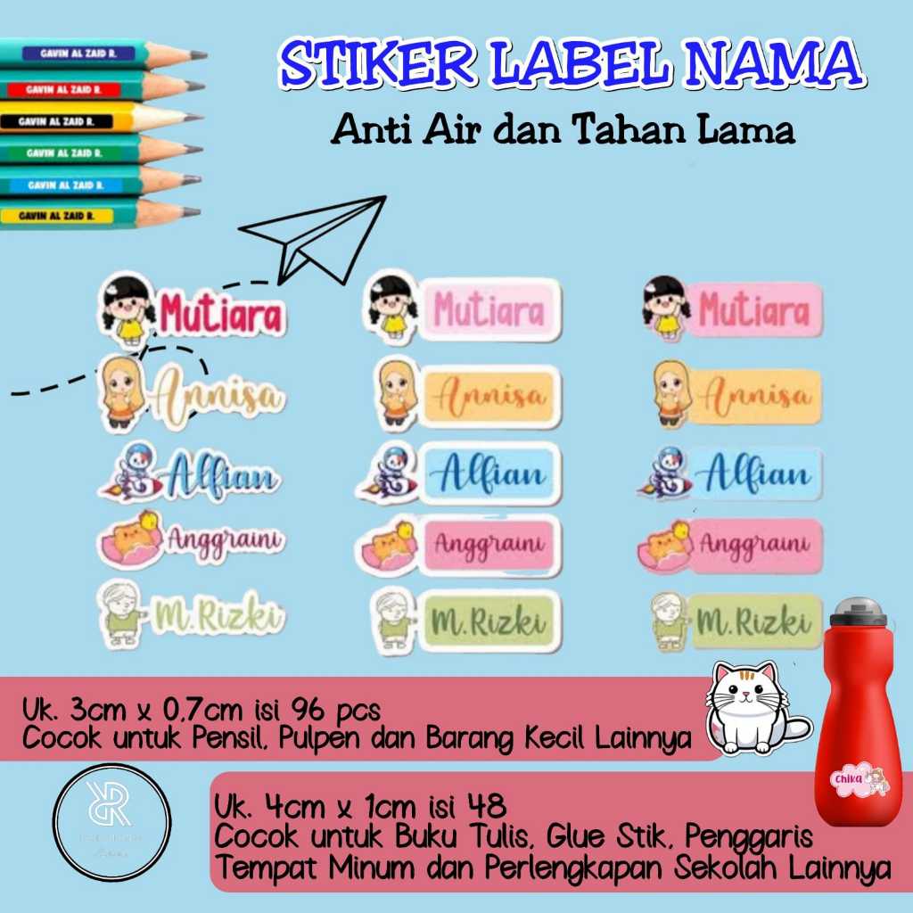 

Isi 48 pcs dan 96 pcs - Stiker Label Nama/Stiker Custom/Stiker Nama Pulpen/Stiker Nama Tempat Minum