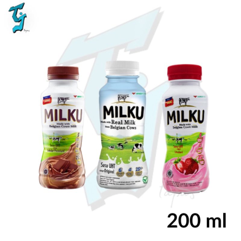 

MILKU Susu UHT Botol @200ml. Semua Rasa. Satuan.