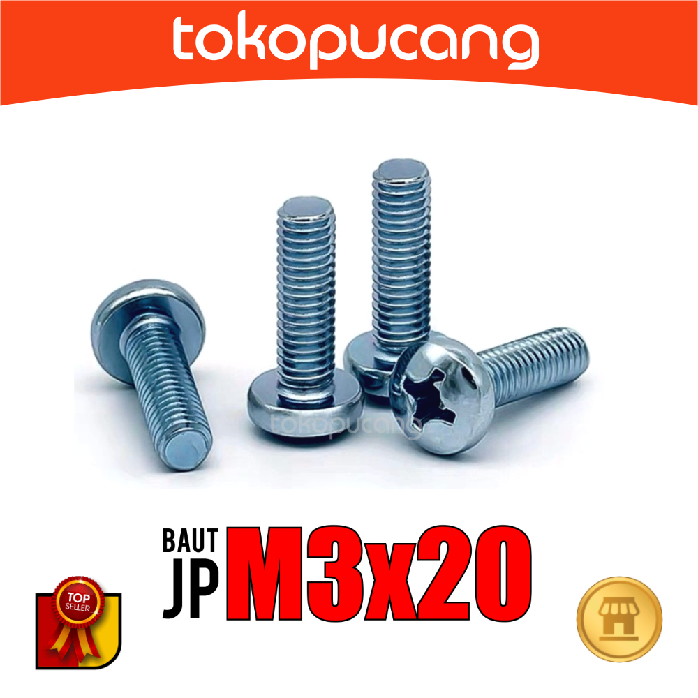100pcs Baut JP M3X20 mm Baut Obeng Plus M3x20mm Baut Plus M3 x 20 mm