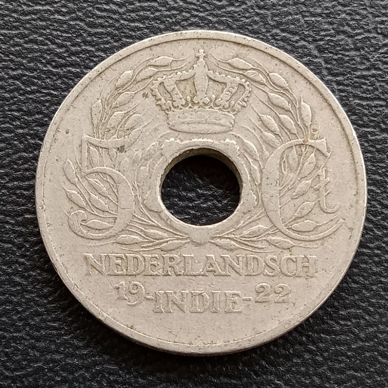 koin kuno 5 sen # cent bolong Nederlandshc 1922