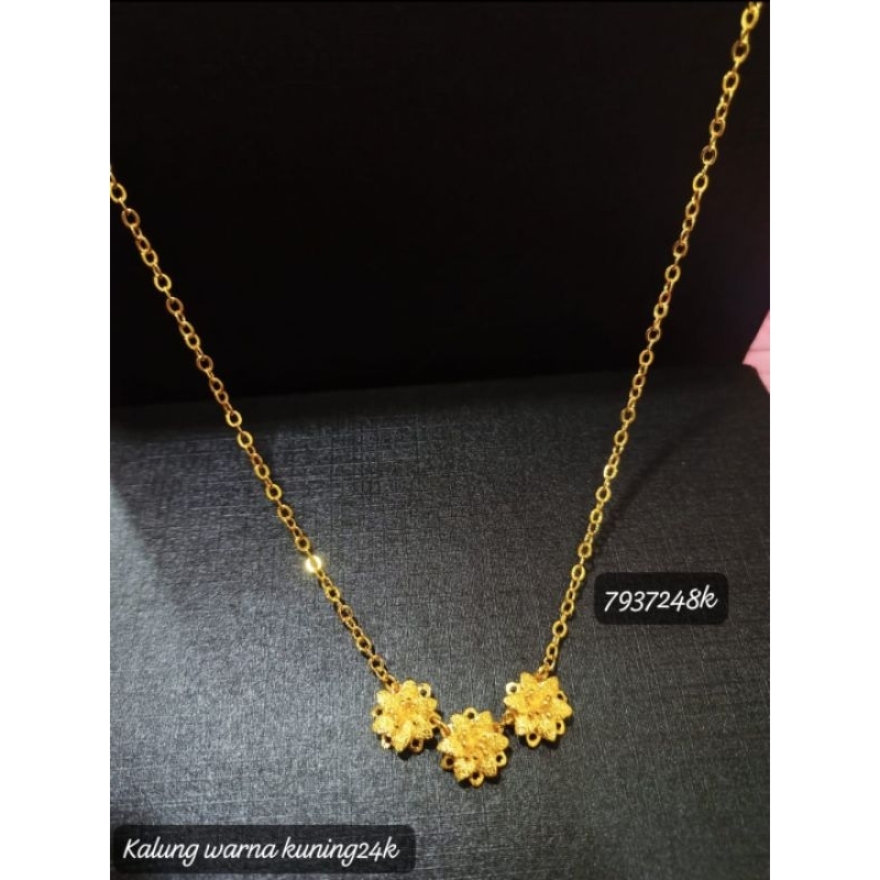 Kalung Liontin Bunga Lapis Emas 24k, Awet pakai Harian