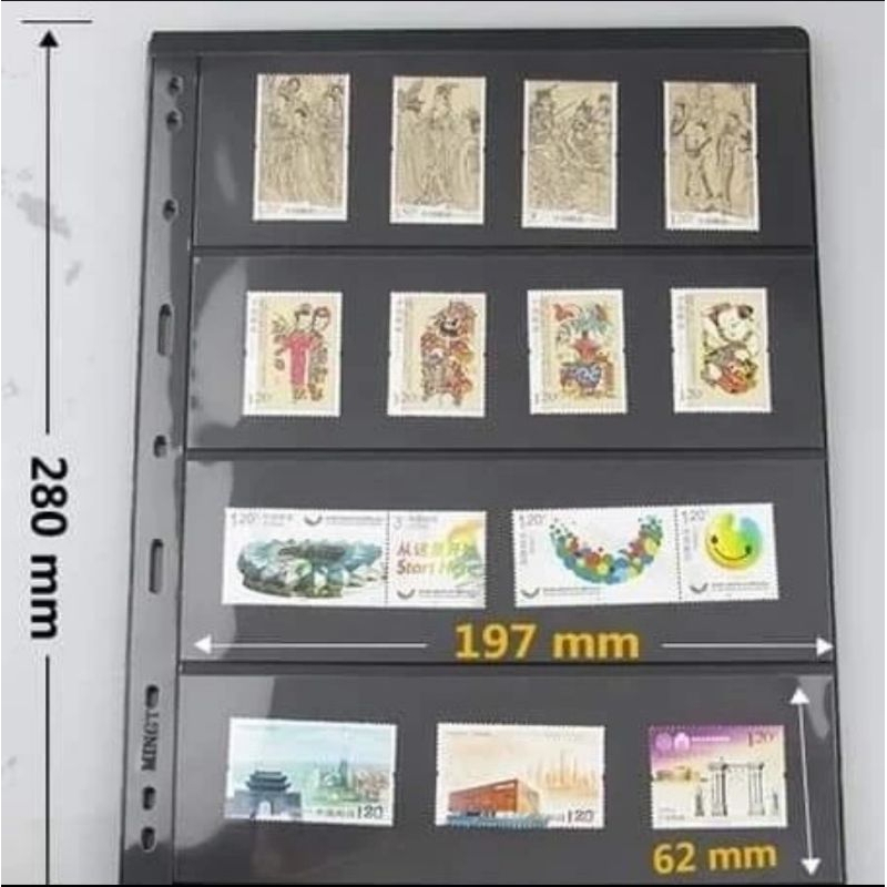 Refill uang kertas perangko Mingt hitam sekat 4 baris bijian eceran