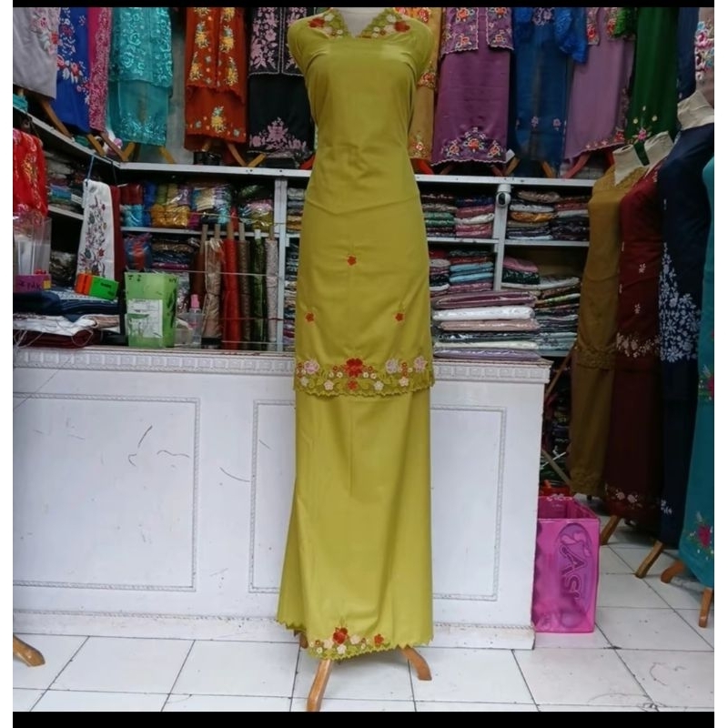 bahan/ bakal baju kurung bordir kerancang mesin hitam