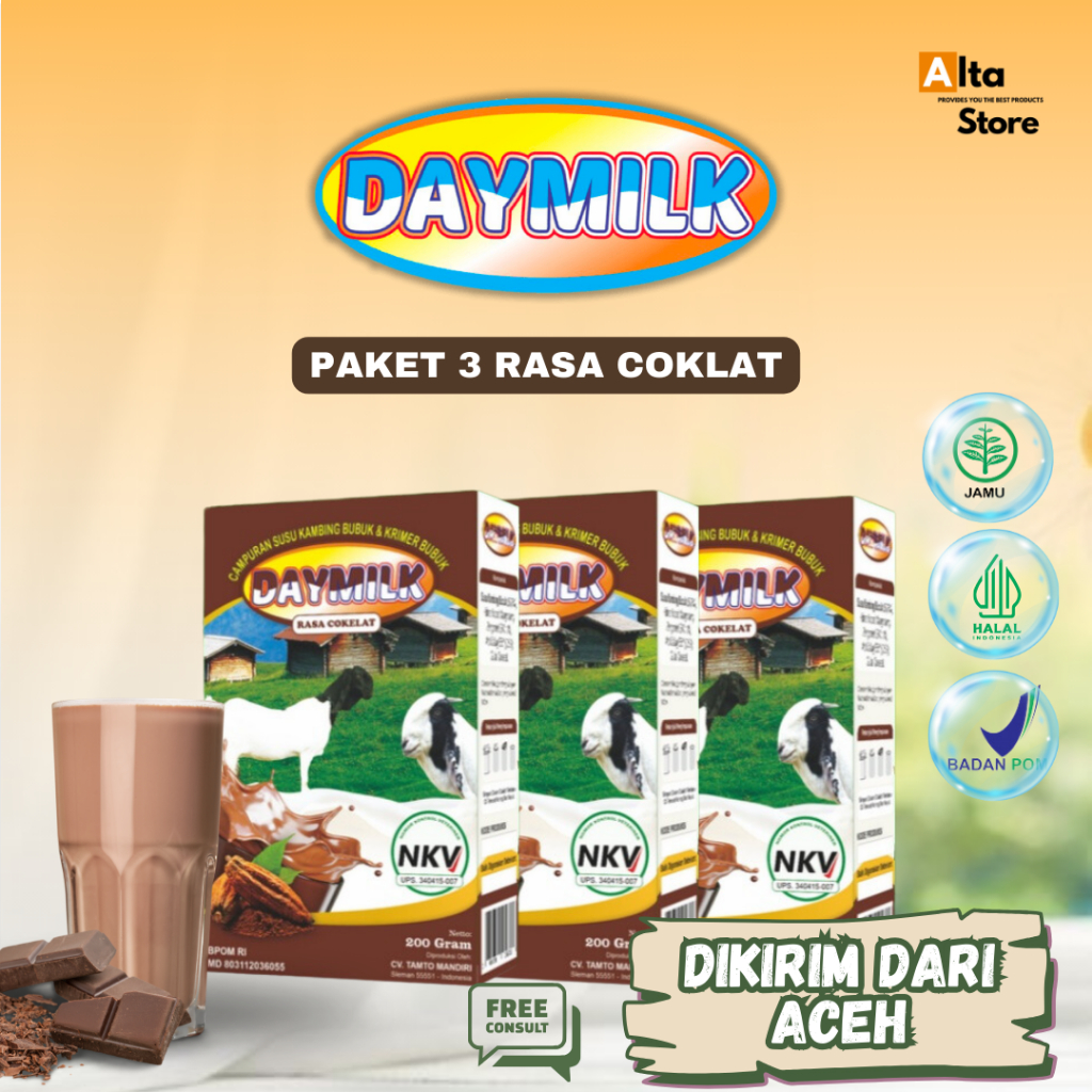 

DAYMILK Coklat (3 BOX) - Susu Kambing Etawa Mampu Atasi Gangguan Tulang dan Sendi, Nyeri Sendi, Rematik, Pegel Linu, Gangguan Pernapasan, dan Menjaga Imunitas Tubuh Susu Kualitas Terbaik HALAL 200 Gram