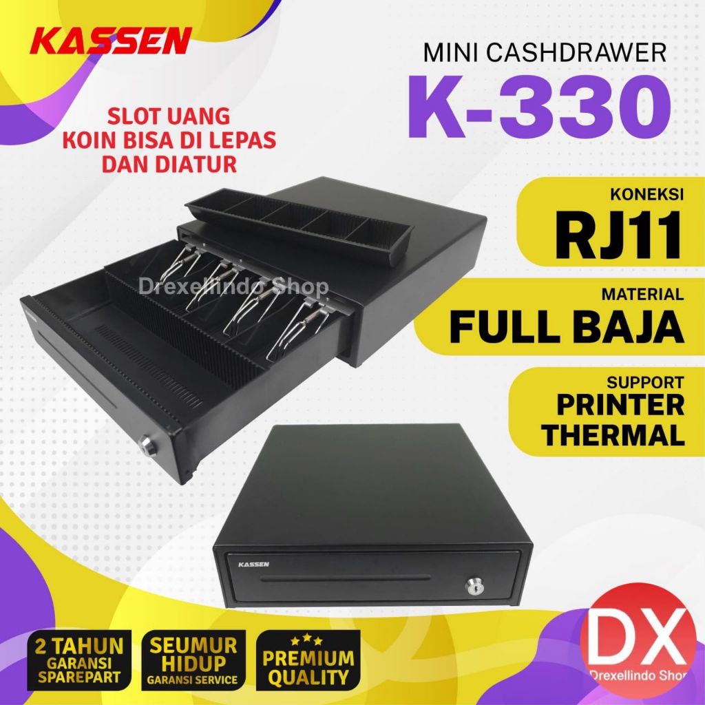 Cash Drawer LACI KASIR KASSEN K-330BR / K-330 / K330BR Black 5 coins 4 bill RJ11