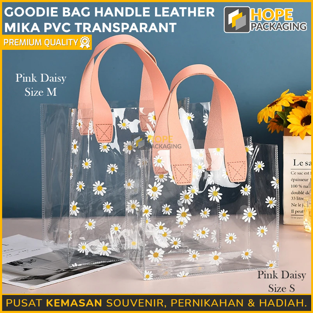 

[GROSIR] Tas Pvc Transparan / Goodie Bag Handle Leather Mika Premium / Tas Belanja / ToteBag Transparan / Handbag Beauty Bag Waterproof PVC Travel Kosmetik