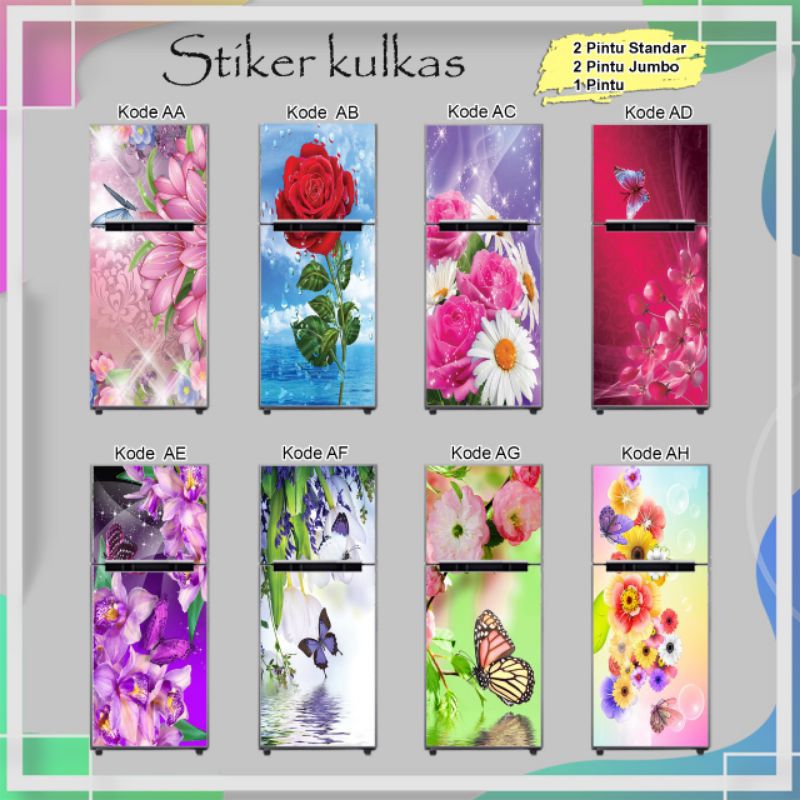 STIKER KULKAS 2 PINTU / 1 PINTU MOTIF BUNGA E