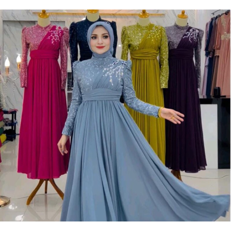 REALPICT COD GAMIS PESTA PREMIUM FREE FASMINA KODE 01   BAHAN CERUTY  PREMIUM  MIX  BRUKAT KACA  TER