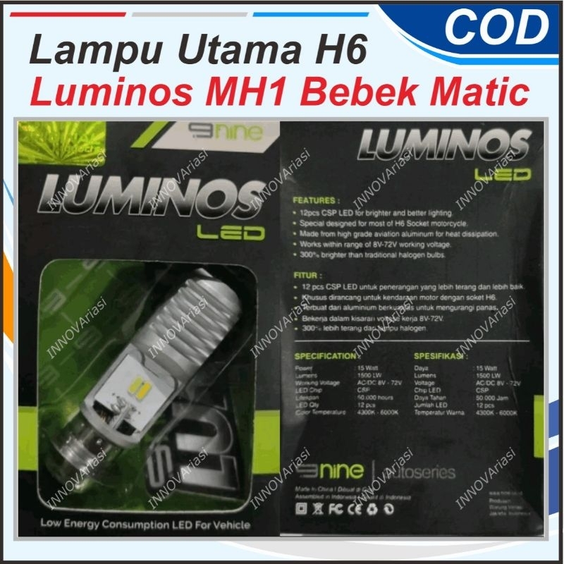 LUMINOS H6 LED MH1 PUTIH KUNING LAMPU UTAMA DEPAN MOTOR BEBEK MATIC SUPRA KHARISMA JUPITER VARIO BEA