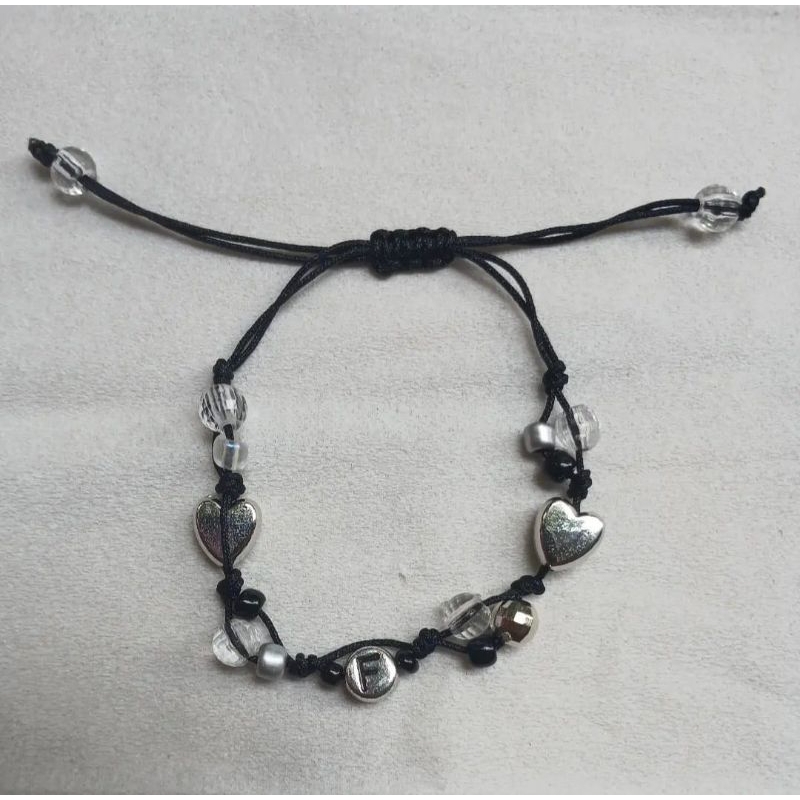 Gelang tali serut inisial/gelang tali serut estetic/gelang tali serut hitam manik/gelang tali serut 