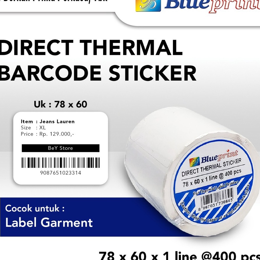 

HJ6 Direct Thermal Sticker 78 x 6 BLUEPRINT Kertas Label Stiker 78x6 mm Isi 4 1 Roll