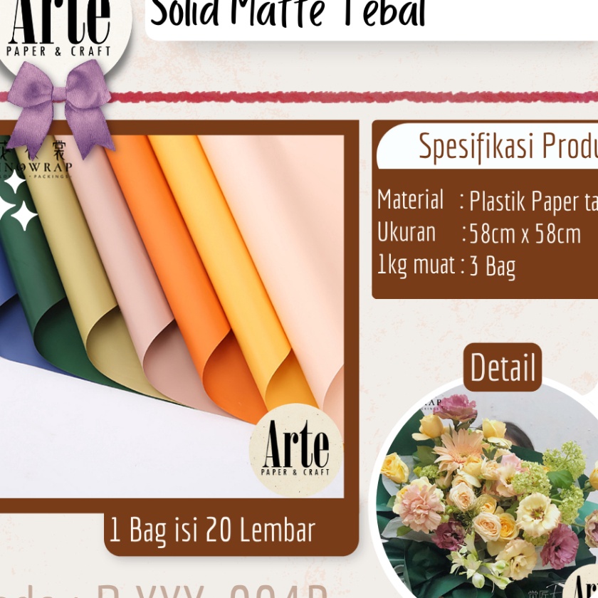 

KI3 2 Lembar Cellophane Solid Matte Tebal Sinowrap Ori Kertas Buket Bunga Korean Tebal Waterproof Flower Wrapping Paper Calor Kado Arte Grosir Florist Supply Jakarta Bekasi PXXY4B