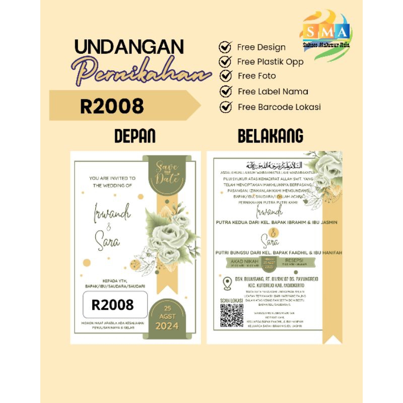 Undangan bolak balik custom invitation wedding pernikahan walimatul elegan rustic astetic simple ele