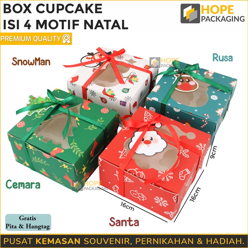 

TERBATAS Box Cupcake Mika Natal 4 Lubang Hampers Natal Kotak Cupcake Kotak Kue Muffin Kotak Kue Box Hampers Christmas Box