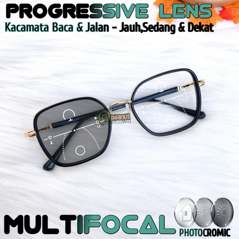 Kacamata Progresif Photochromic Wanita (Trendy) | Kacamata PROGRESSIVE Baca & Jalan | Kacamata Baca 
