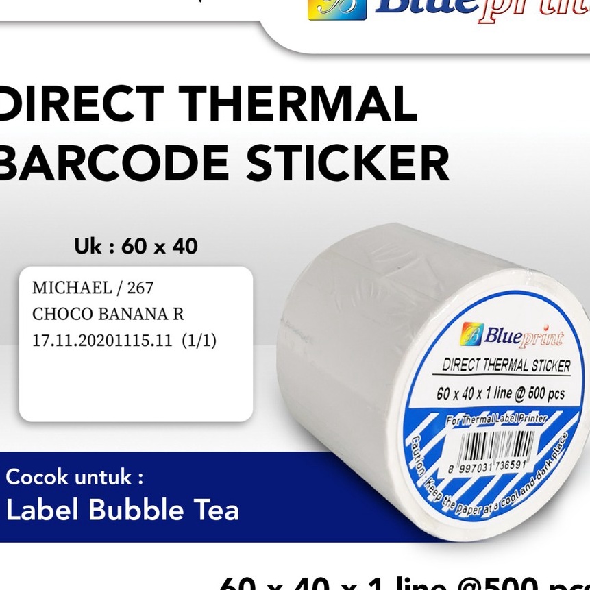 

KI3 Direct Thermal Sticker 6 x 4 BLUEPRINT Kertas Label Stiker 6x4 mm 1 Line Isi 5 1 Roll