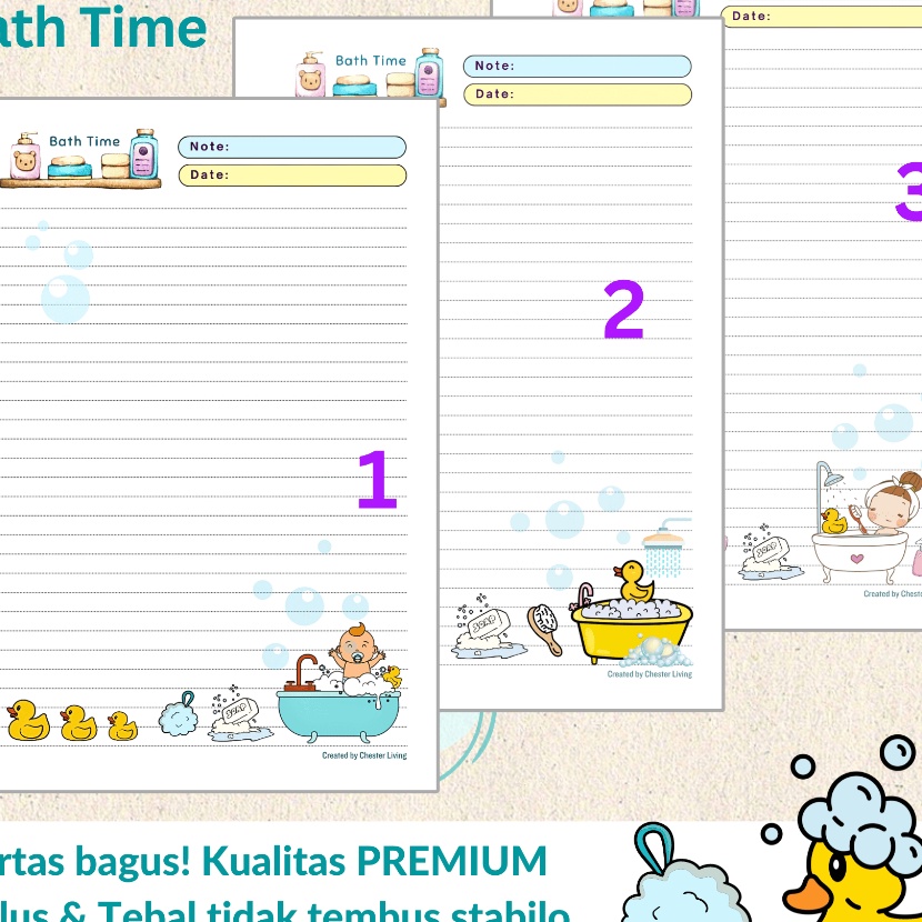 

FG2 BATH TIME Loose leaf Isi Kertas File binder Tebal A5B5 Refill Map Binder Line Grid Dotted Blank Garis Kotak Titik Polos Color Warna Lucu CHESTER LIVING
