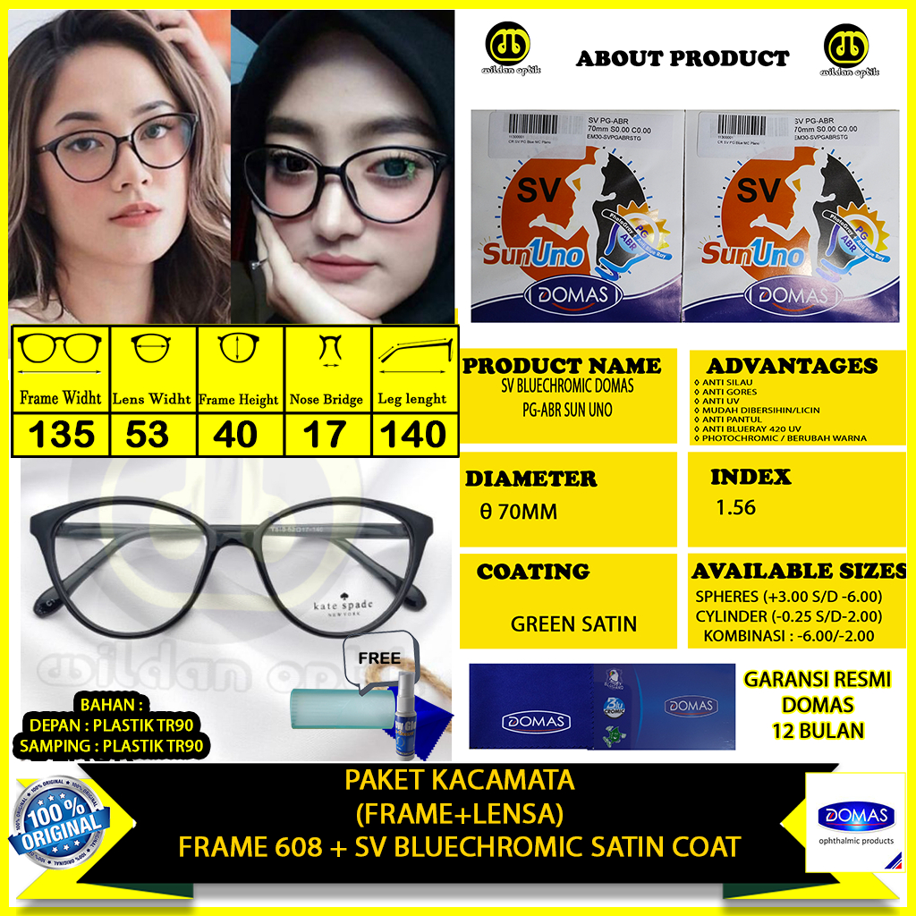 PAKET HEMAT KACAMATA BLUECHROMIC DOMAS SUN UNO 608