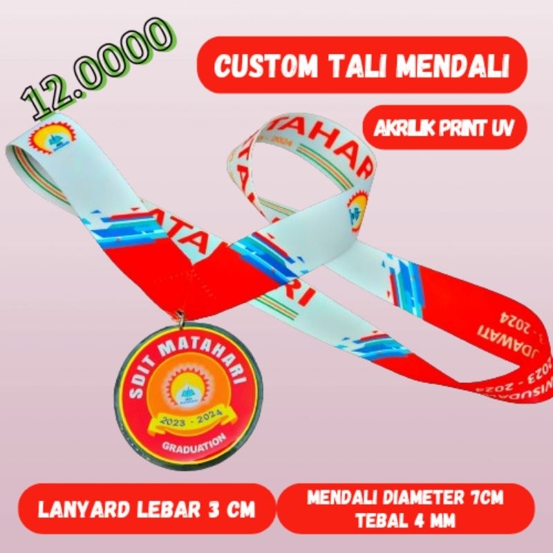 Custom Mendali Wisuda Akrilik diameter 7 cm Tebal 4 mm + Gantungan Lanyard Printing 3 cm