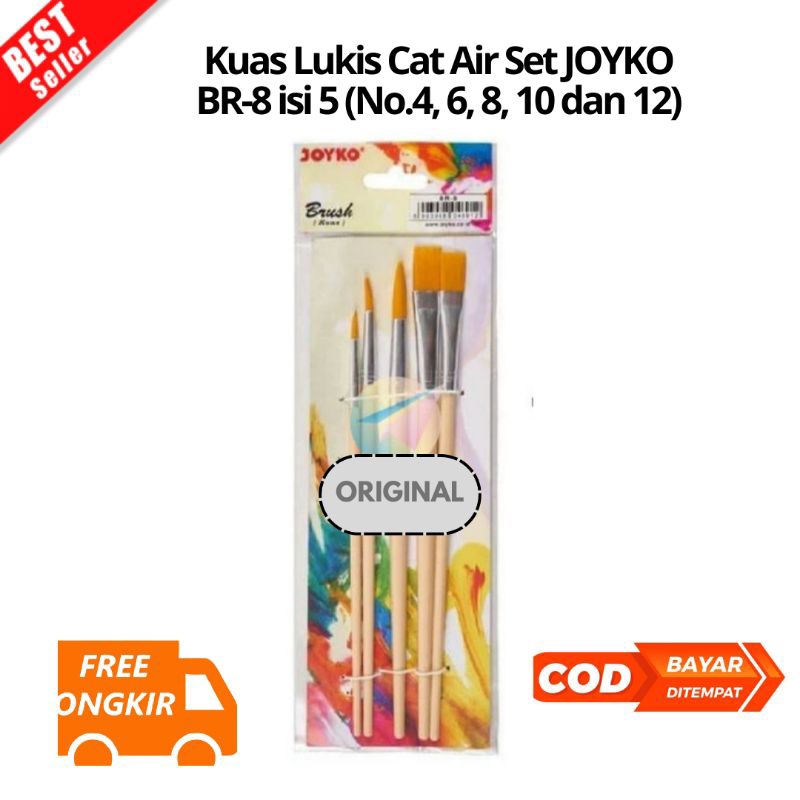 

[JK] BAYAR DI TEMPAT Kuas Lukis Cat Air Set JOYKO BR-8 isi 5 (No.4, 6, 8, 10 dan 12) - BR-8 /SET