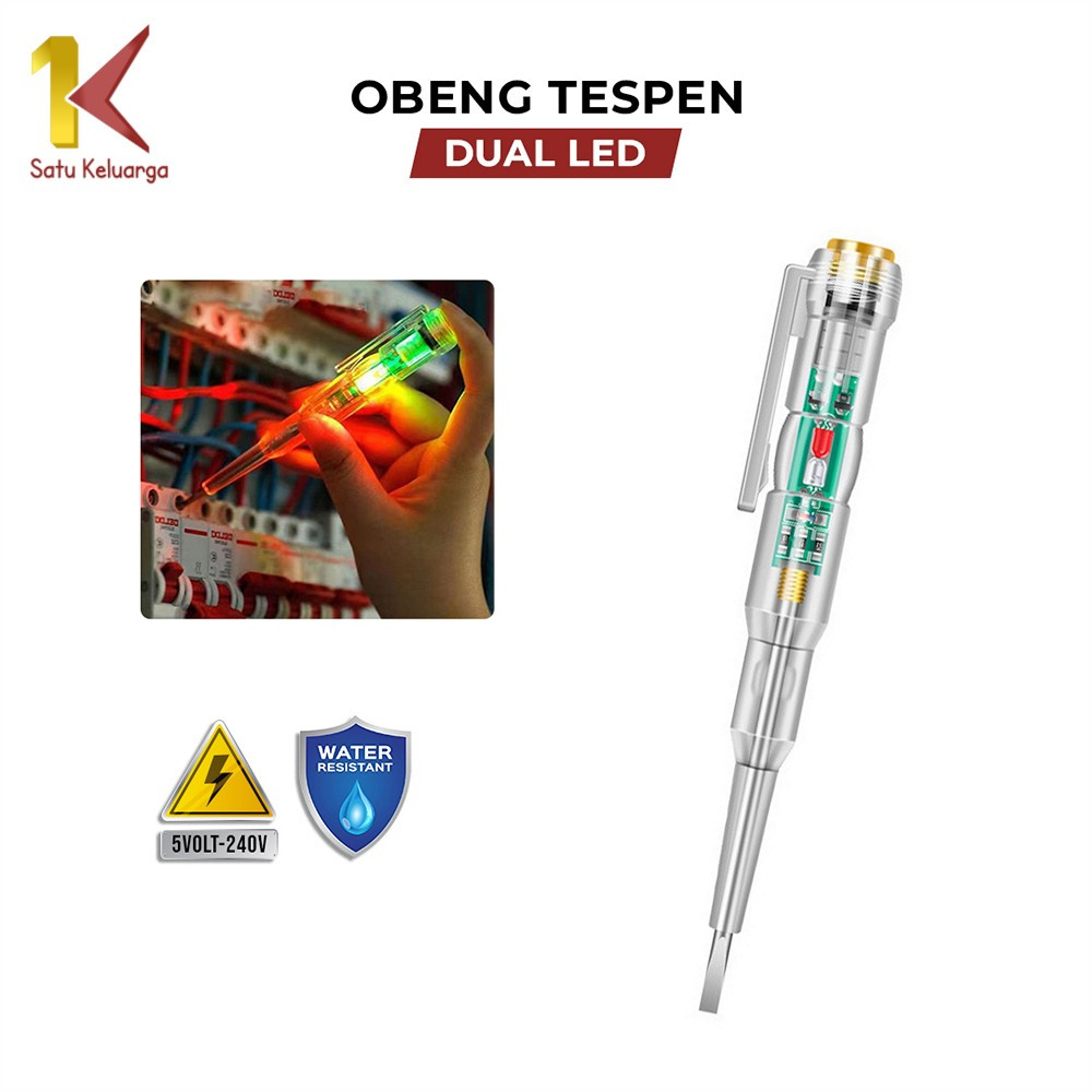 Satu Keluarga Tespen Dual LED Obeng Tester Listrik With Indicator C1065 Tespen Lampu Merah Hijau Tes