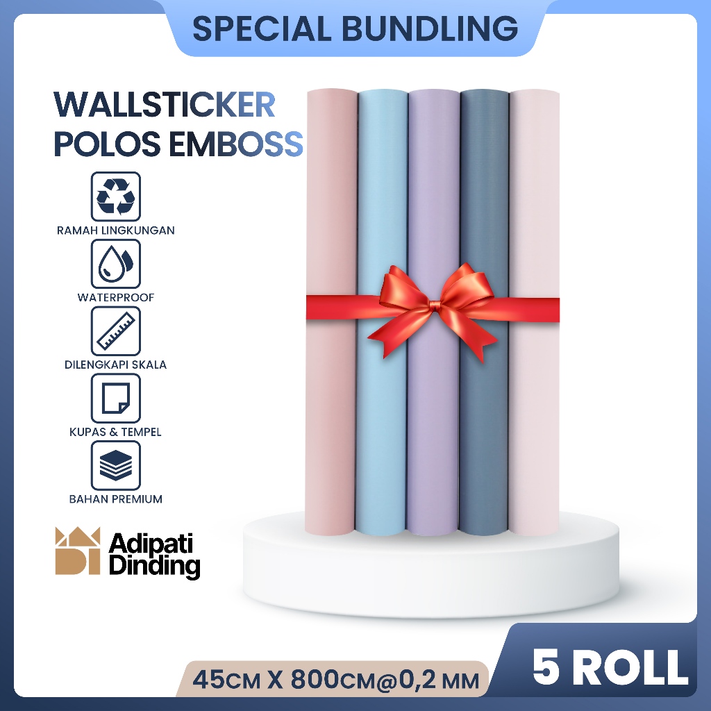 BUNDLE  PAKET 5 ROLL/GULUNG WALLPAPER DINDING MOTIF EMBOSS DAN POLOS ALL VARIANT UKURAN PER ROLL 45C
