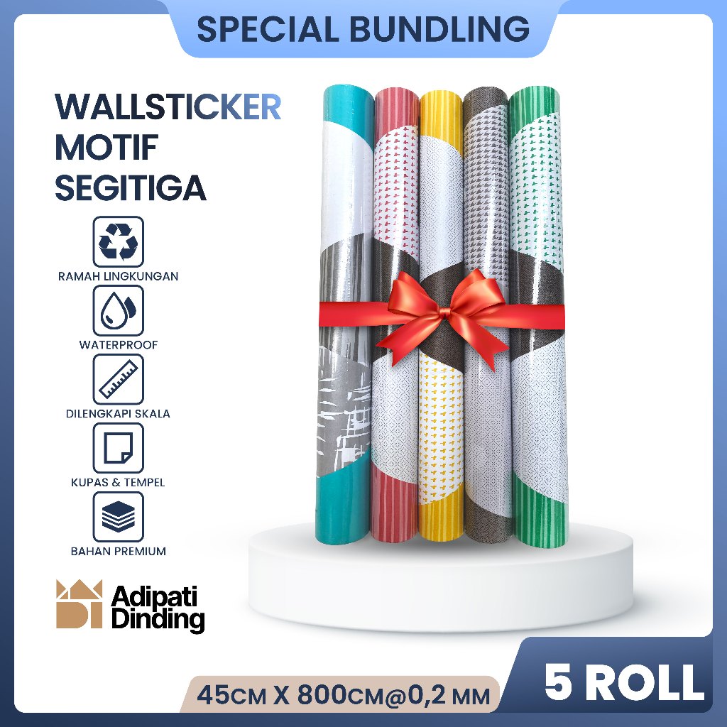 Adipati Dinding - BUNDLE  PAKET 5 ROLL/GULUNG WALLPAPER DINDING MOTIF SEGITIGA ALL VARIANT UKURAN PE