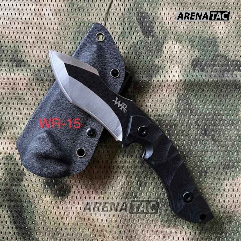 Arenatac - Pisau Tactical Kydex WR 15 Silver Hitam / Pisau WR Tactical Outdoor + Holster Dan Teklock