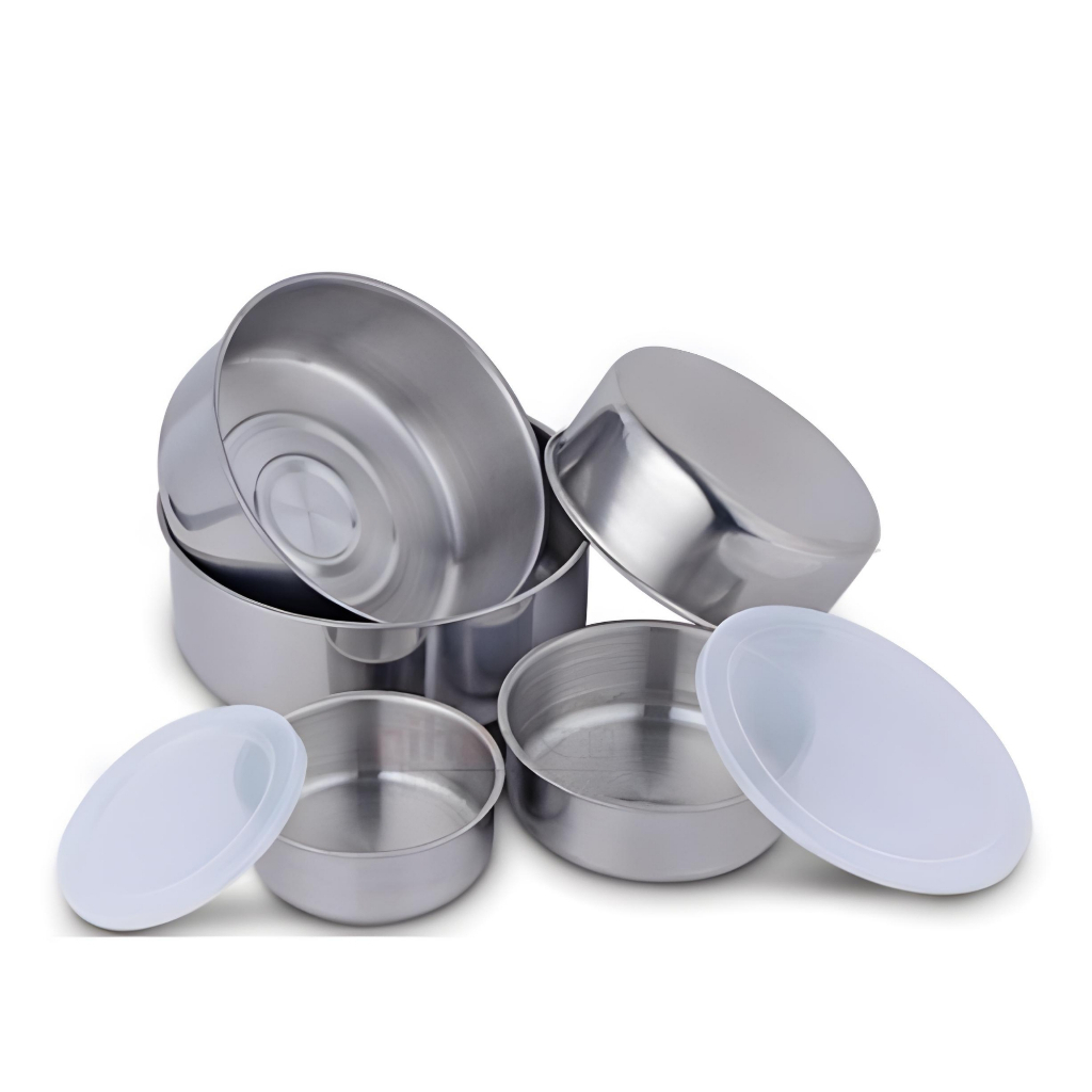 (1 SET DAPAT 5) Wadah makanan stainless steel tebal premium/ Tempat simpan serbaguna + Tutup / Ranta