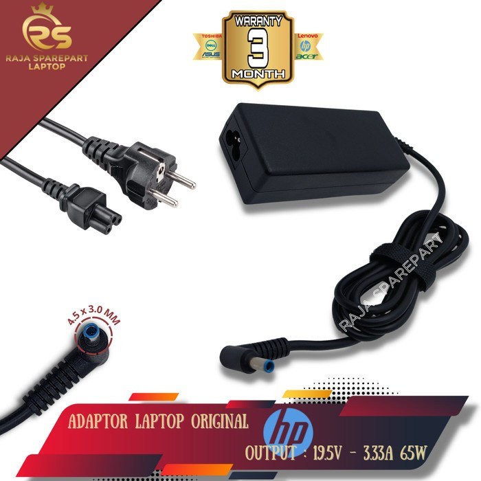 Charger Laptop HP Original Blue Pin 45W 65W Untuk Chromebook, EliteBook, ENVY, ProBook, Pavilion