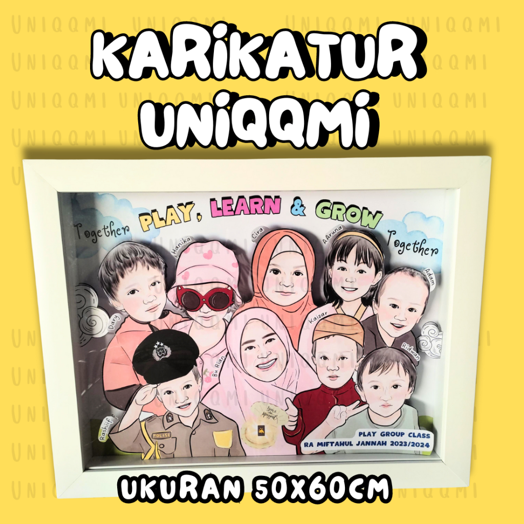 (1 HARI JADI) ILUSTRASI BINGKAI 3D/ BINGKAI 3D 50x80/KARIKATUR 3D/LUKIS WAJAH/SESERAHAN/KARIKATUR