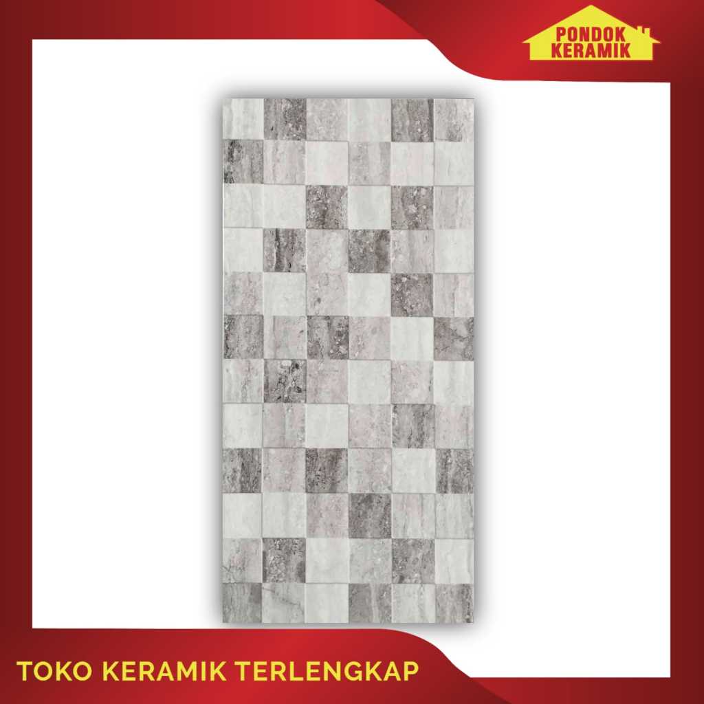 Keramik Dinding Platinum 25x50 Carter Grey Decor Motif Kotak-Kotak Abu