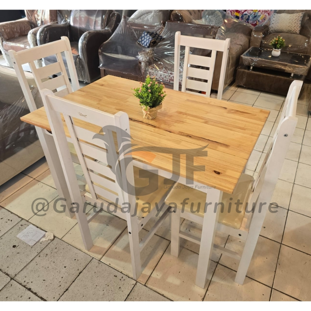 SET MEJA MAKAN 4 KURSI / MEJA MAKAN KAYU DENGAN DUDUKAN 4 /SET MEJA MAKAN PUTIH CREAM MINIMALIS/MEJA