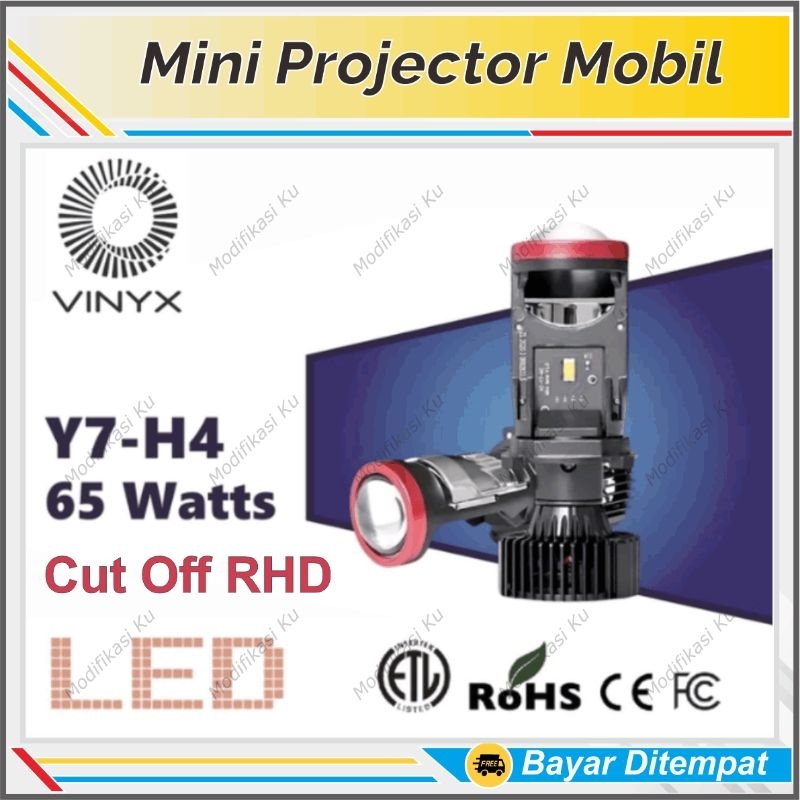Y7 H4 VINYX MINI PROJIE LENSA LAMPU UTAMA RASA BILED KAKI 4 MOBIL MOTOR 65 WATT ORIGINAL SUPER TERAN
