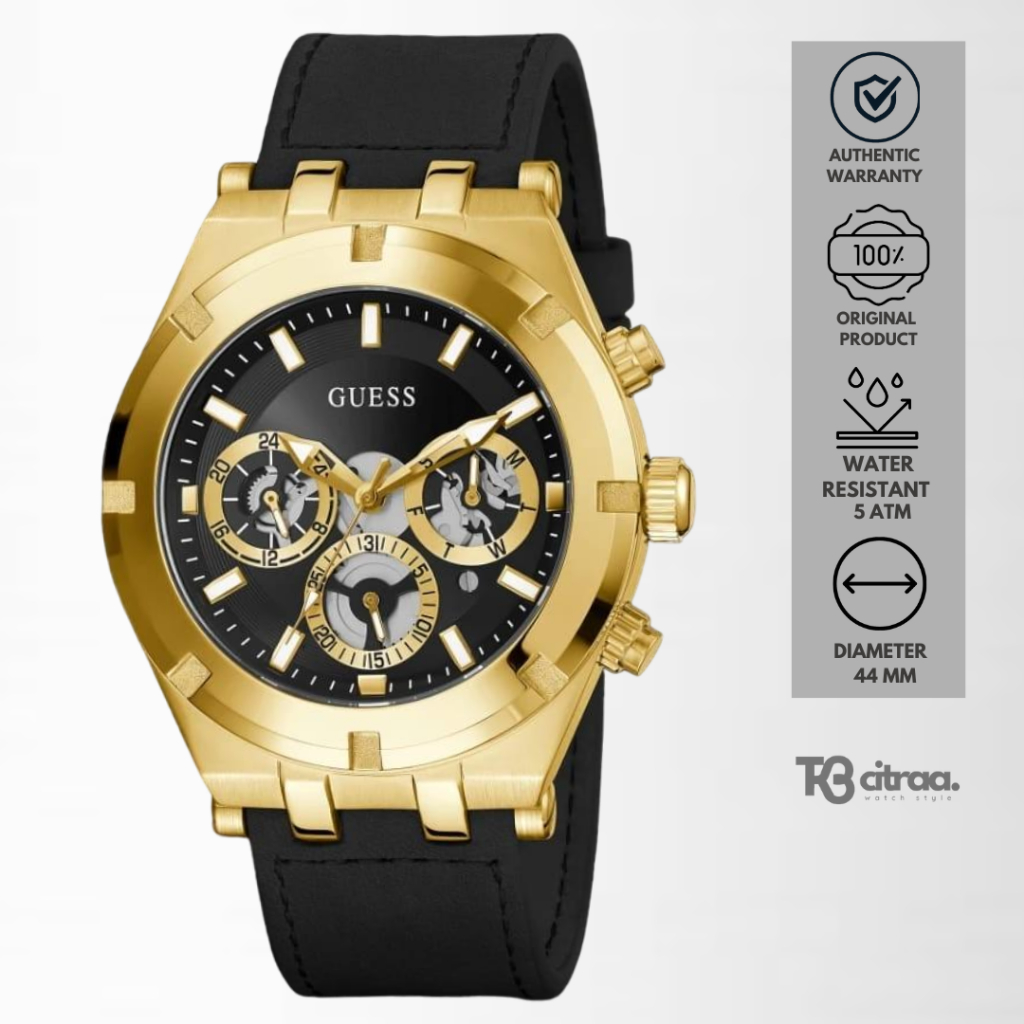 jam tangan fashion pria Guess Continental analog strap kulit cowok chronograph multifunction day dat