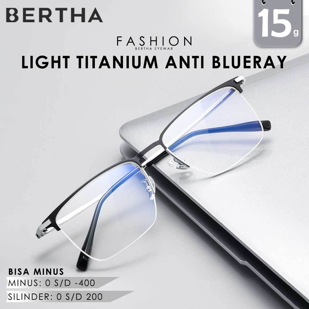 Bertha Kacamata Antiradiasi Blueray Style Kotak Simple Titanium Keren Pria Dan Wanita Keren Bisa Min