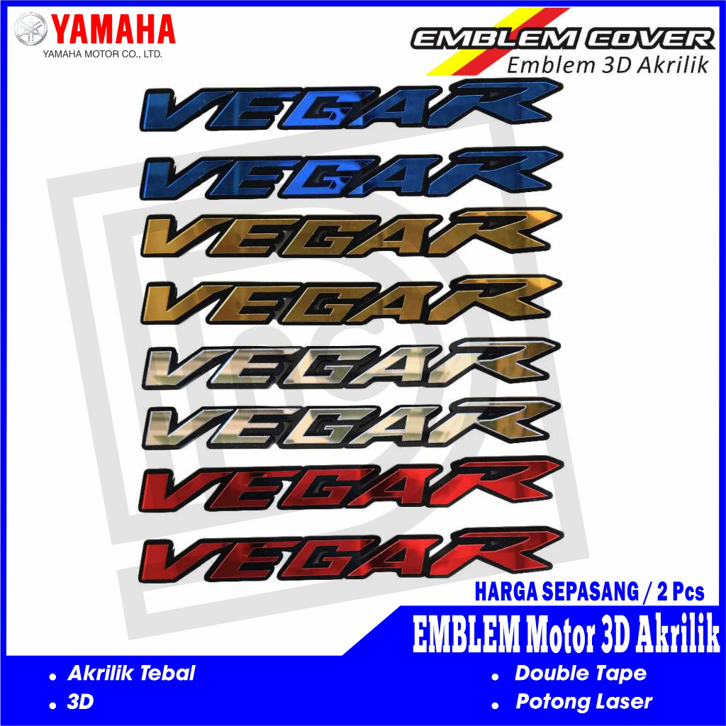 2pc Emblem Yamaha VEGA R Motor 3D Timbul Akrilik Variasi Modip