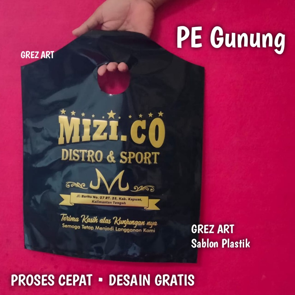 Plastik Sablon PE GUNUNG DISTRO, 25x38 FREE DESIGN