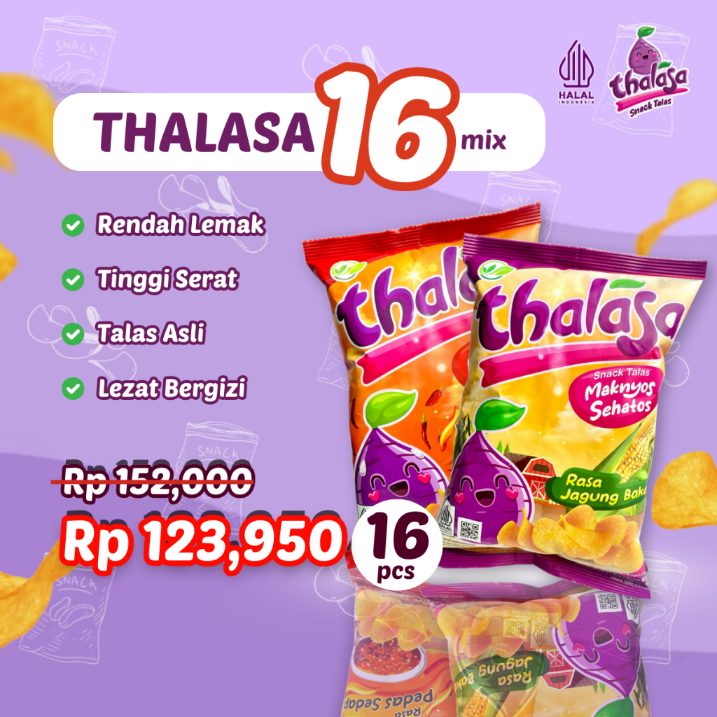 

Thalasa Bundle 16 Mix Thalasa Snack (Rasa Jagung Bakar/ Pedas Sedap)