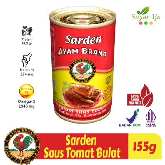 

AYAM BRAND Sardines Saus Tomat 155 Gram / Kaleng Daging Ikan Sarden Tomato Sauce Premium