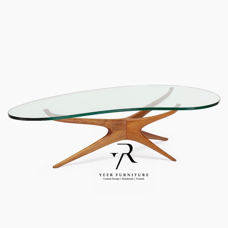 Meja Kaca Kayu Jati Minimalis, Meja Tamu Cafe